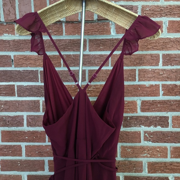Lulu’s Here’s To Us High Low Wrap Dress Burgundy - Picture 9 of 13